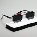 1pc Geometric Metal Frame Sunglasses with Double Bridge - Unisex Fashion Eyewear with AC Lenses for Casual Looks