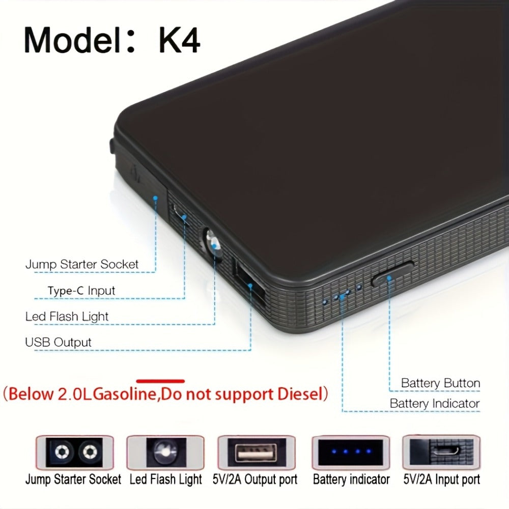 [Portable Power Bank] Jump Starter Power Pack, 1600A/3000A/3500A Car Battery Booster 12V Portable Car Jump Starter Power Bank for Gas N Diesel Cars, with USB Charge Ports And LED Flashlight