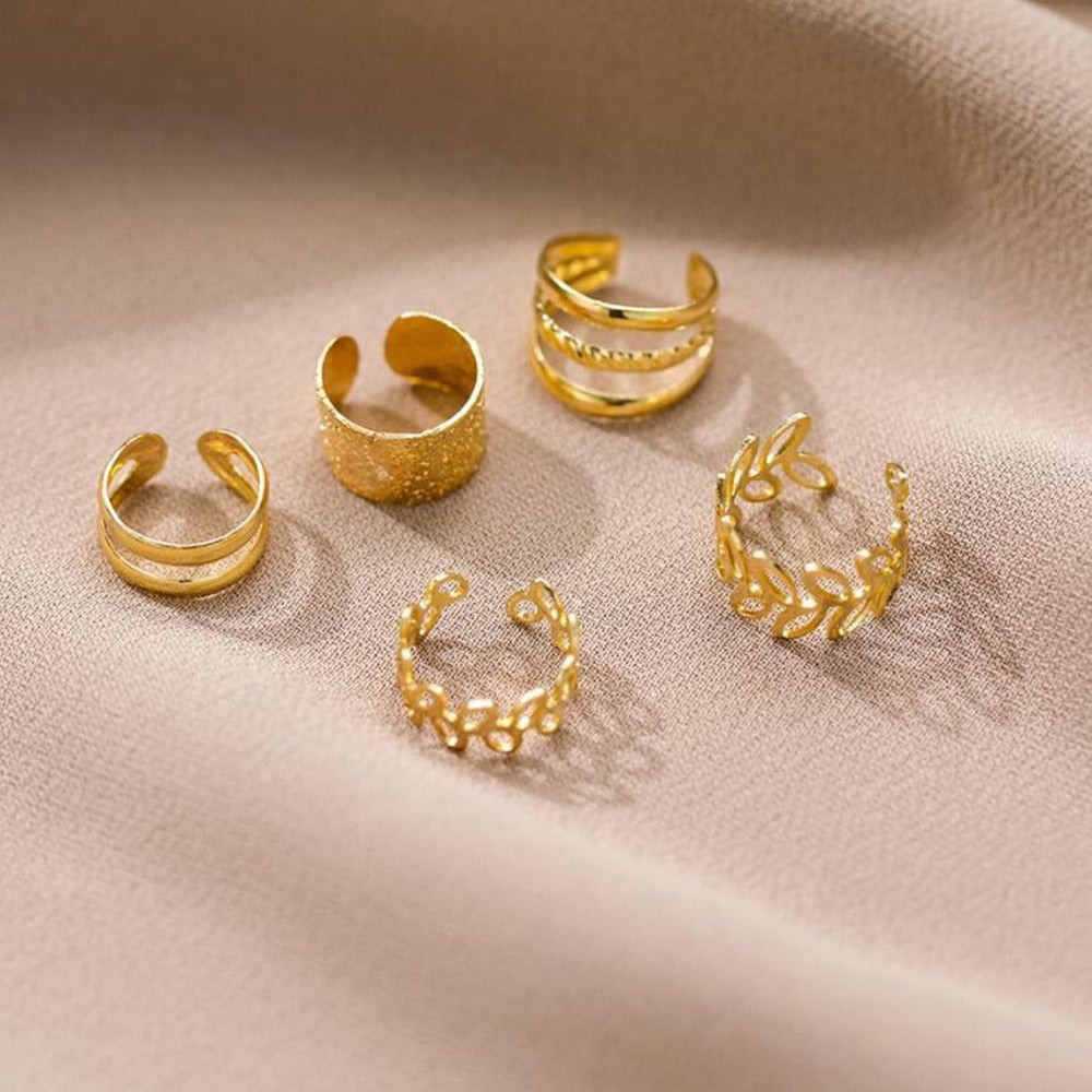 [Ear Cuffs Set] 5 Pack - Golden/Silvery Ear Cuffs Set for Women, Non-Piercing, Hypoallergenic Clip-On Cartilage Earrings