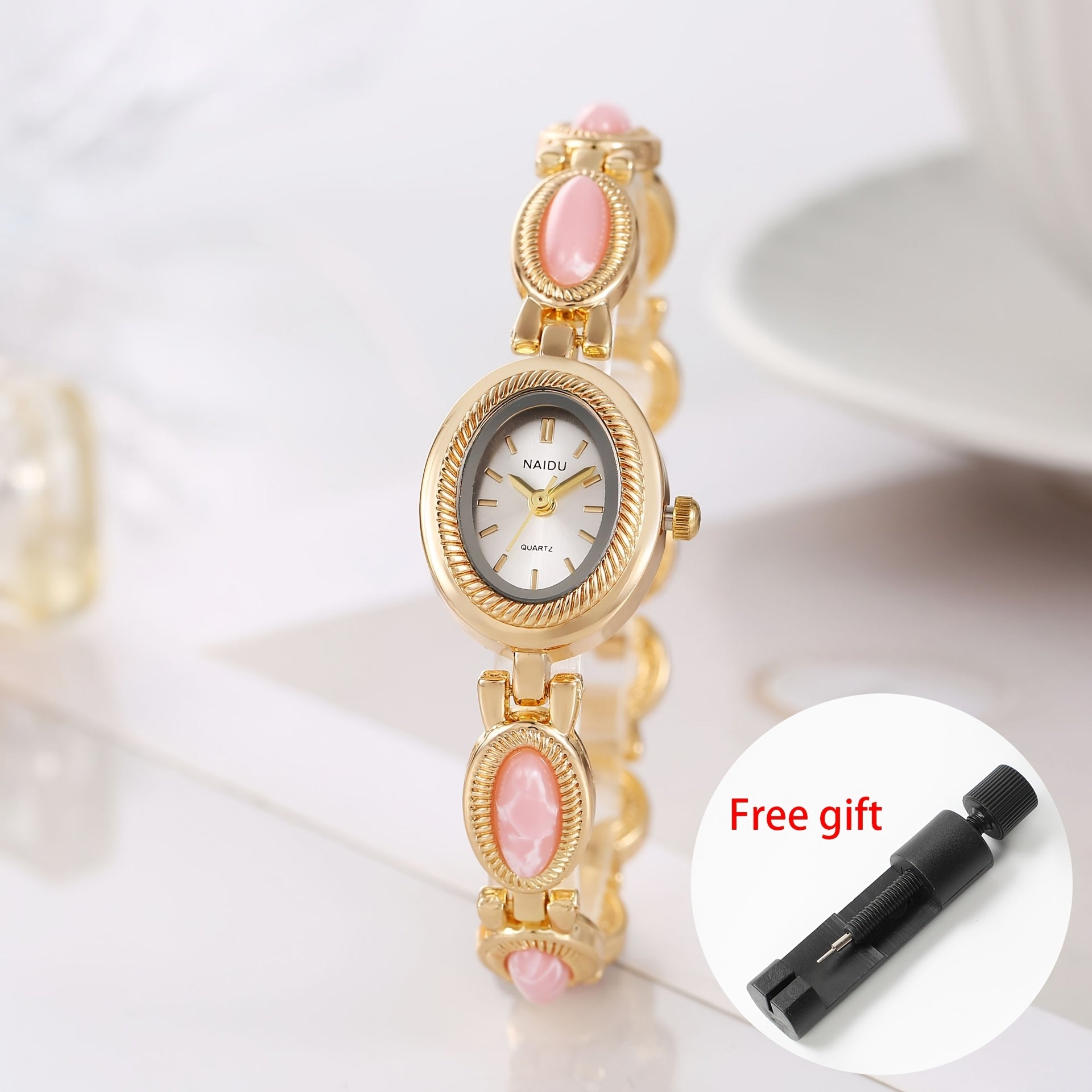 Retro Light Luxury Bracelet Watch, French Temperament Ladies Quartz Watch with Watch Band Adjust Tool
