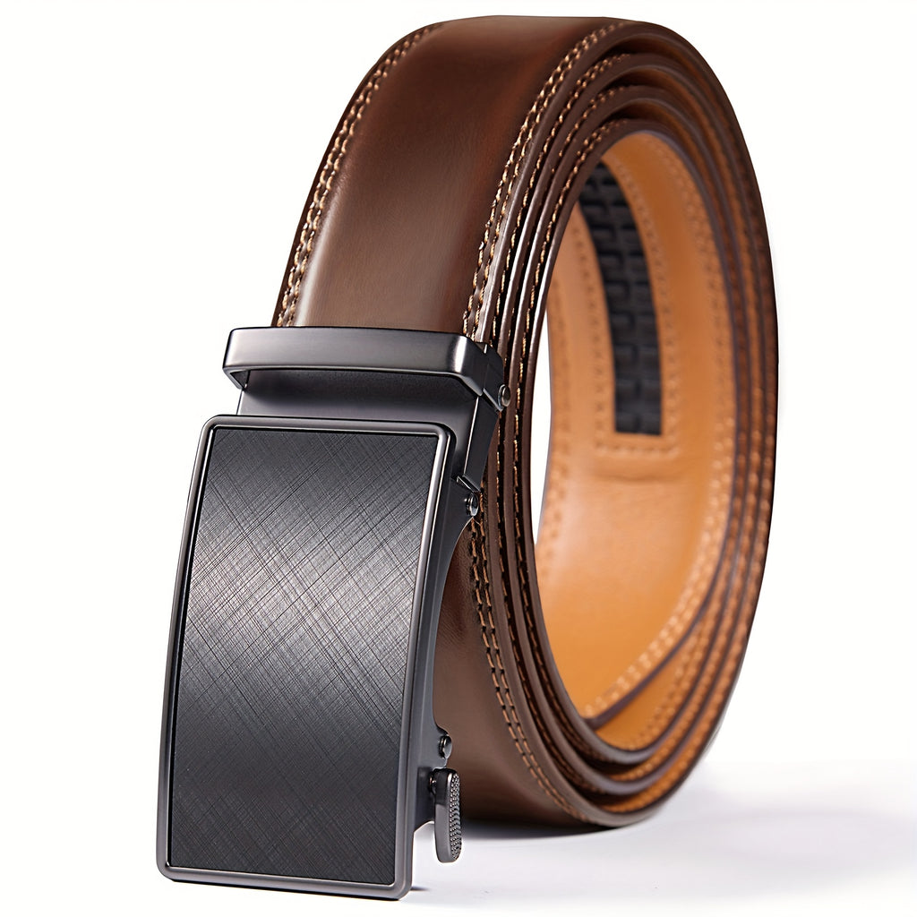 Men'S Genuine Leather Ratchet Belt 35mm - Automatic Buckle, Adjustable No-Hole Design, Gift Box Included For Casual & Business