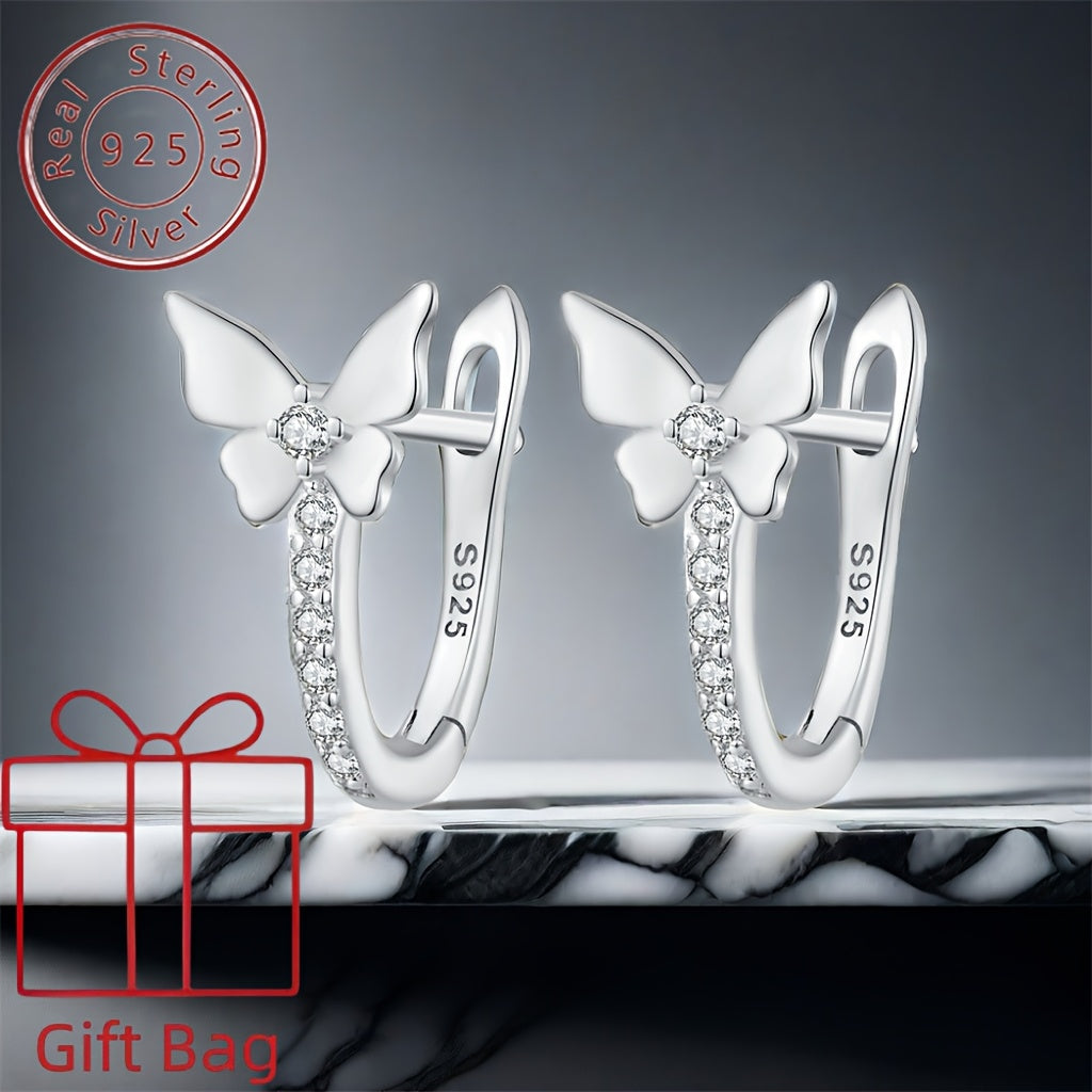 [Graduation Birthday Gift] This 925 Silver Butterfly-Shaped Earring Clip Is an Exquisite and Fashionable Jewelry Gift Suitable for Women on Both Daily and Festive Occasions. It Can Also Be Given as a Graduation or Birthday Present, and Comes with a Gift B