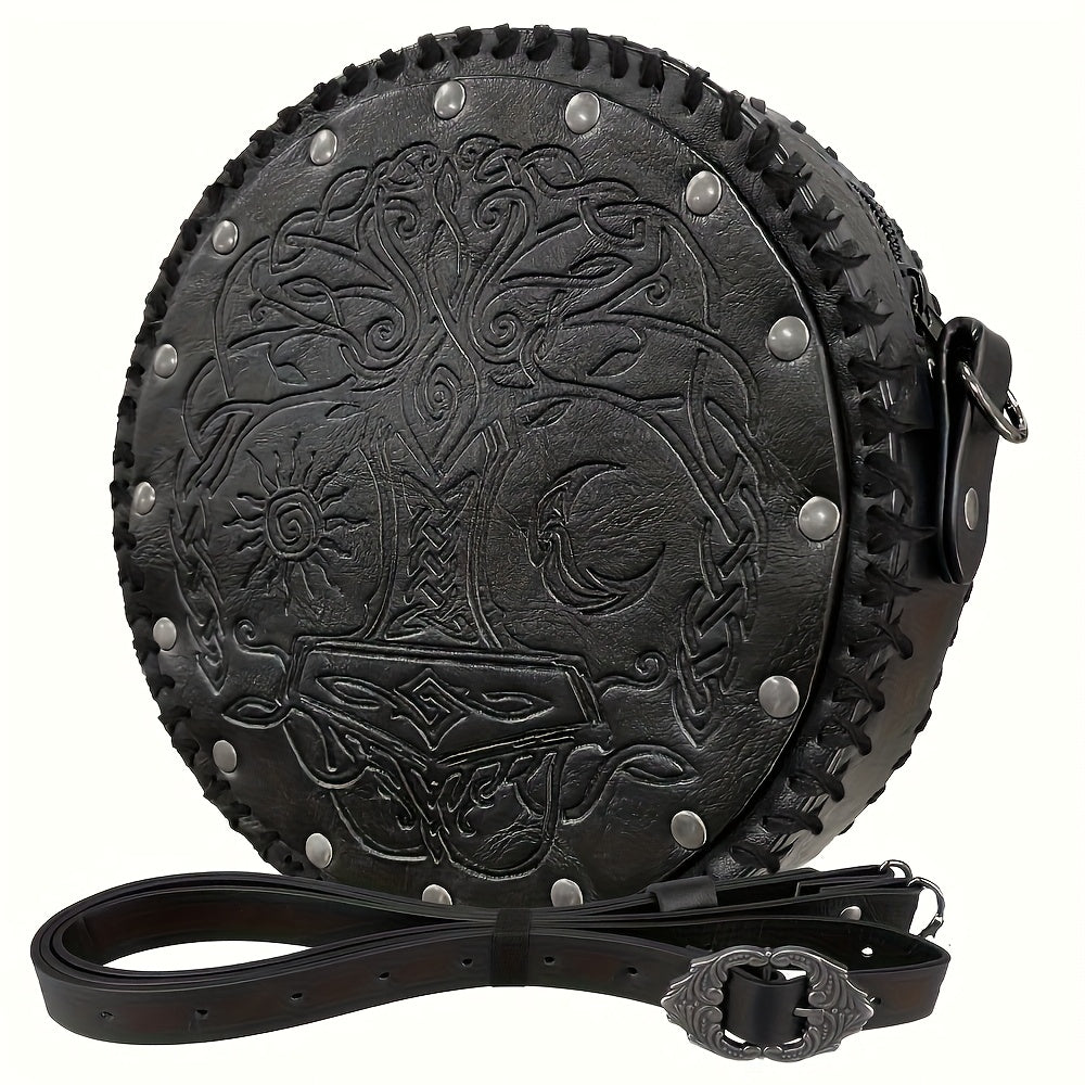Nordic Embossed PU Leather Crossbody Bag, Mid-century PU Leather Shoulder Bag, Classic Design, Portable Drag Belt Bag
