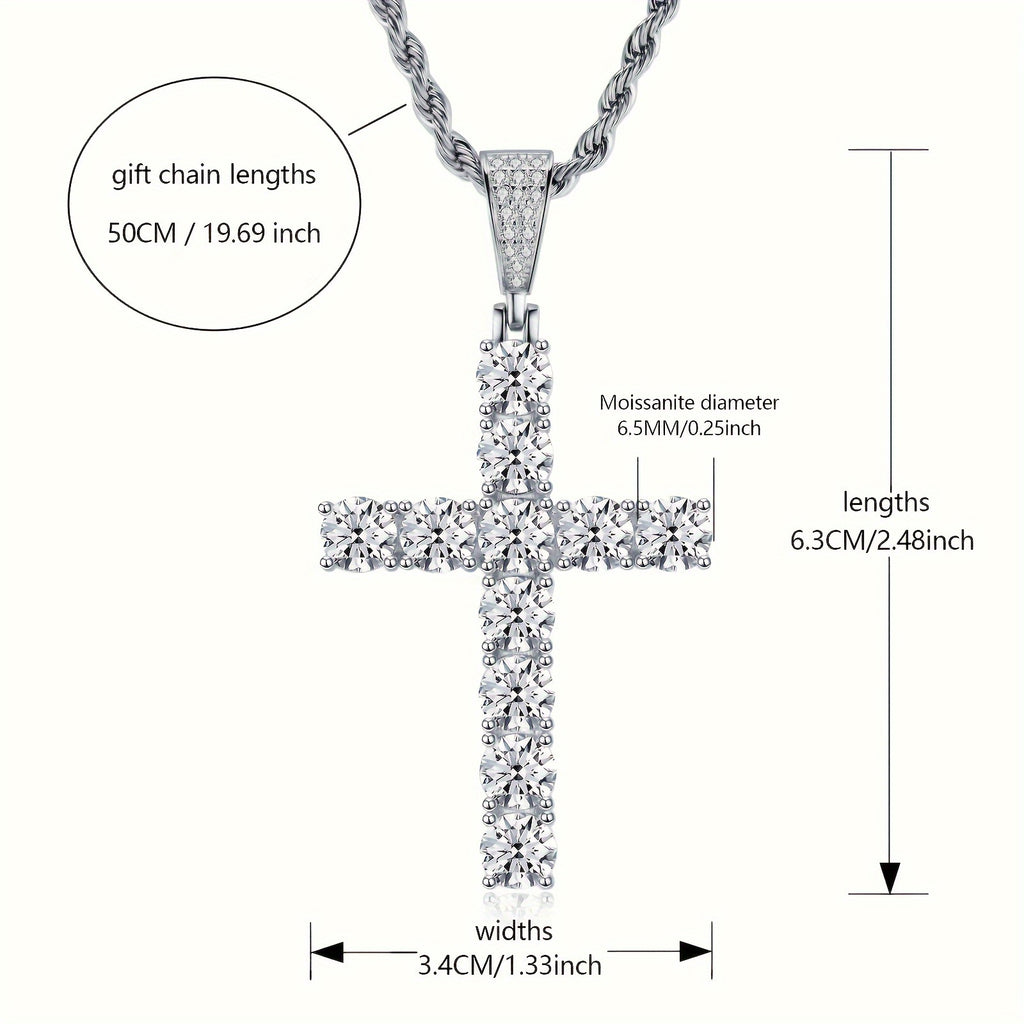 925 sterling Silvery cross pendant necklace - hypoallergenic, luxurious, and durable Men's jewelry - the perfect gift for lovers, friends, and rappers, suitable for banquets, parties, and special occasions