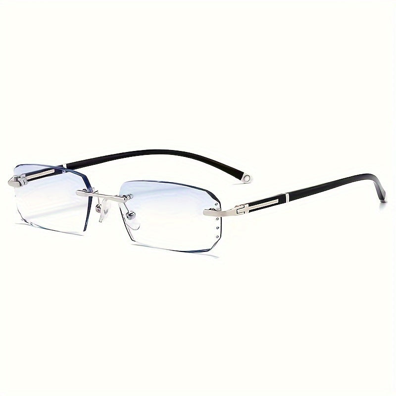 Men'S Frameless Anti Blue Light Glasses, Retro TR90 Rimless Fashion Design, Business Daily Use For Him, Rhinestone Decoration, Elegant Mature Fashion Gift, Valentine'S Day Gifts, Graduation Gift, Colleague Gift, Without Battery