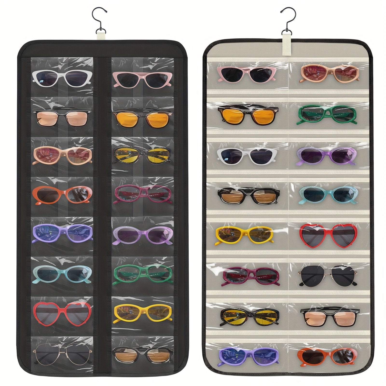 Hanging Fashion Glasses Organizer, -Sided Glasses Case and Jewelry Storage Holder, Wall-Mounted, 32 Clear Slots, Dust-Proof for Travel