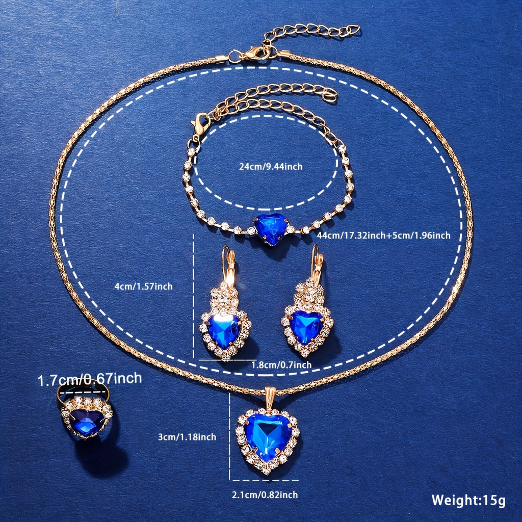 5pcs Elegant Women'S Light Luxury Fashion Quartz Watch And Blue Heart Accessory Set for Party, Valentine'S Day, Mother'S Day, Birthday, Christmas Gift for Mom, Gift for Friends