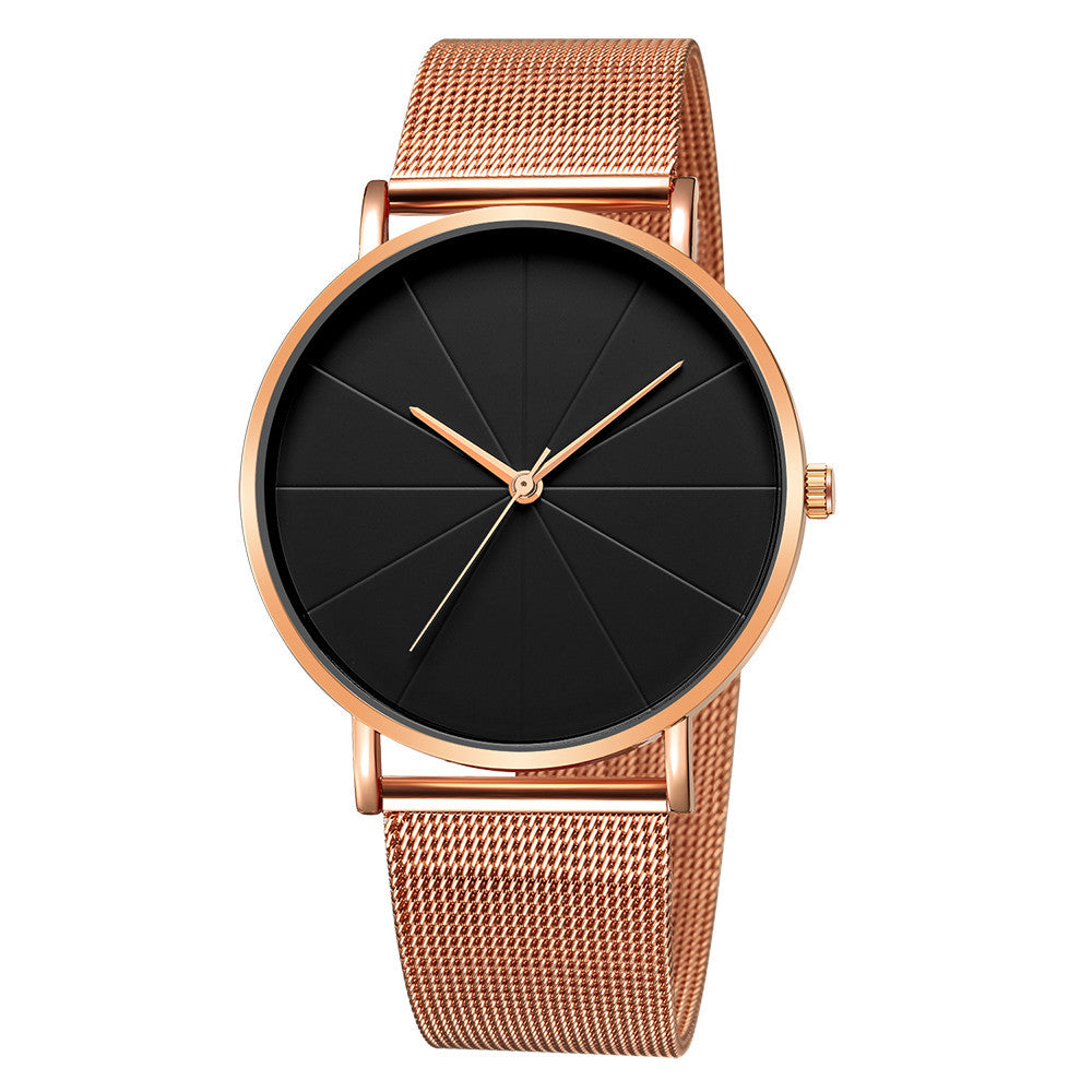 [Elegant Minimalist Watch] Elegant Minimalist Large Dial Watch with Rose Golden Case And Mesh Strap - Japanese Quartz Movement, Analog Display, Zinc Alloy, Screw-Back Closure for Men And Women