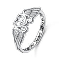 S925 Sterling Silvery A Piece Of My Heart Lives In Heaven Angel Wing Ring for Women Jewelry Memory Of Mom Dad Grandma Grandpa Daughter Son Loss Memorial Gift