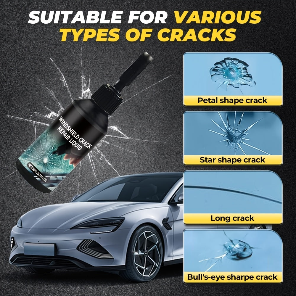 Windshield Crack Repair: Fix Bullseye and Star Cracks in Just 15 Minutes! Save Over $200 Compared to Replacement. Portable, Uses Adhesive for a Clear View, and Can Repair Deep Cracks Without Professional Equipment, Delivering Quick Results