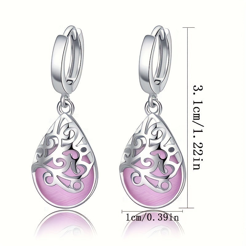 12 Pairs/Set Colorful Shiny Earrings Moonlight Cat'S Eye Stone Water Drop Pendant Dangle Earrings Bohemian Elegant Jewelry Daily Casual Ear Ornaments