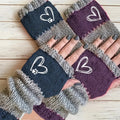 2-Pack Winter Warmth Single-Finger Gloves with Heart & Paw Print Embroidery - Elastic Wrist & Cuff, Multi-Color (Navy, Burgundy, Grey, Pink) for Dog Walking, Cold Weather - Hand Washable Cozy