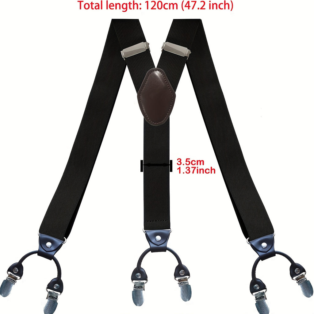 Men'S Suspenders, Suit Brace Y-back PU Leather Heavy Duty Suspender With 6 Metal CliP