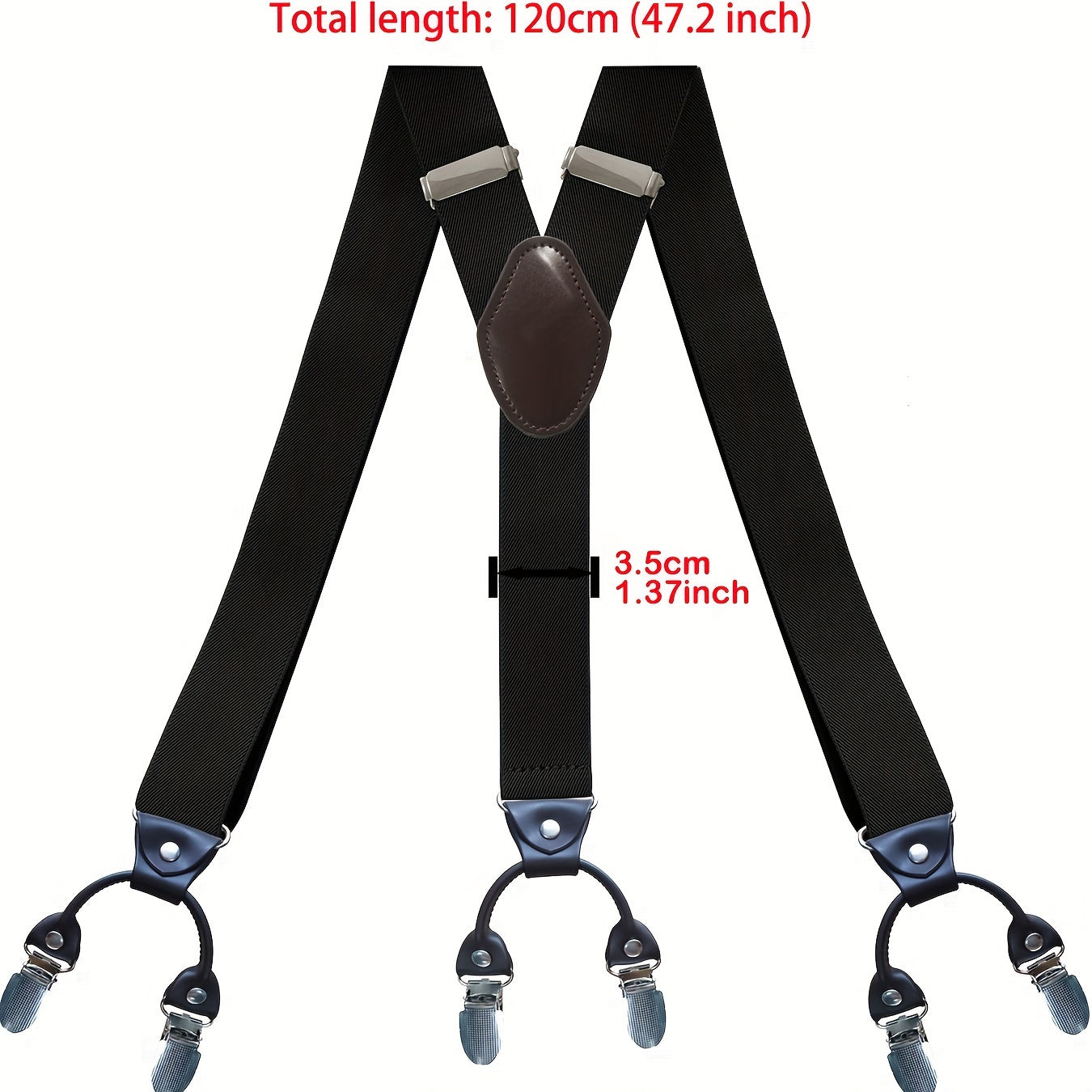 Men'S Suspenders, Suit Brace Y-back PU Leather Heavy Duty Suspender With 6 Metal CliP