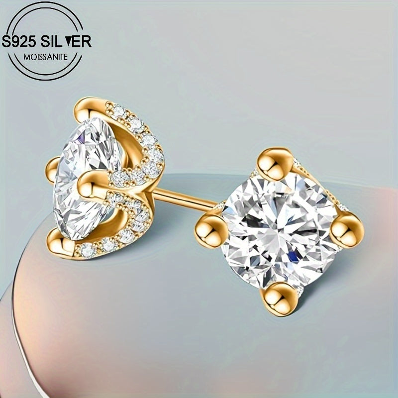 1 Pair Of 1 Carat Moissanite 925 925 Silvery Plated Stud Earrings, Luxurious, Bohemian Chic Design, Simple And Elegant Accessories for Men And Women, Ideal Gift for Valentine's Day, Christmas, Birthdays, Anniversaries And New Year's Celebrations