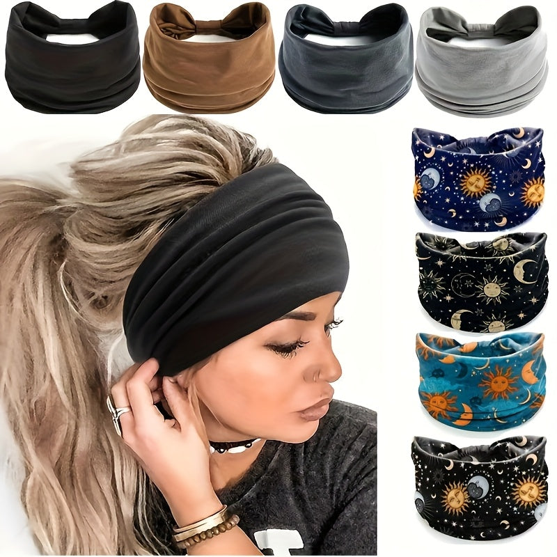 8pcs Mother Gift Wide Knot Headband Non-Slip Wrap Elastic Yoga Headband Fashion Headband - Solid Color, Sunflower Sports Headband Non-Slip Knot - Fashion Soft Headband Headwear for Women'S Daily Use