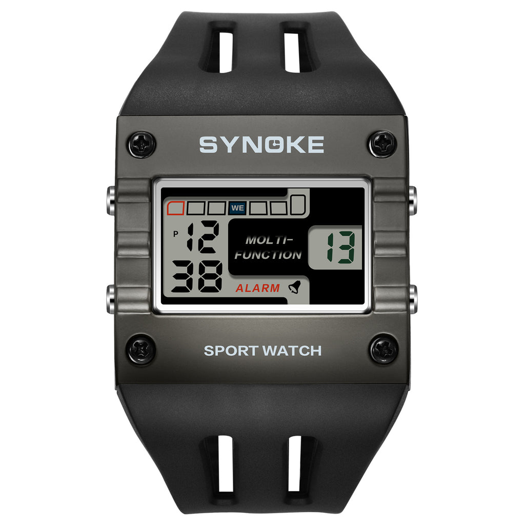 Men Digital Watch Rectangle Large Face Easy To Read Watch Multifunctional Sports Alarm Clock LED Watch