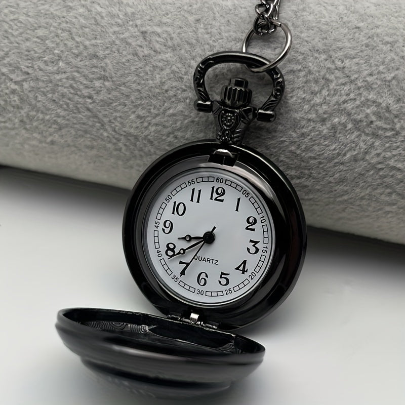 Gothic Raven Pocket Watch Necklace - Quartz Movement Alloy Case & Band, Black with Red Accents, Autumn Forest Aesthetic Jewelry, Non-Waterproof for Casual Attire, Stylish Accessory, Decorative Chain