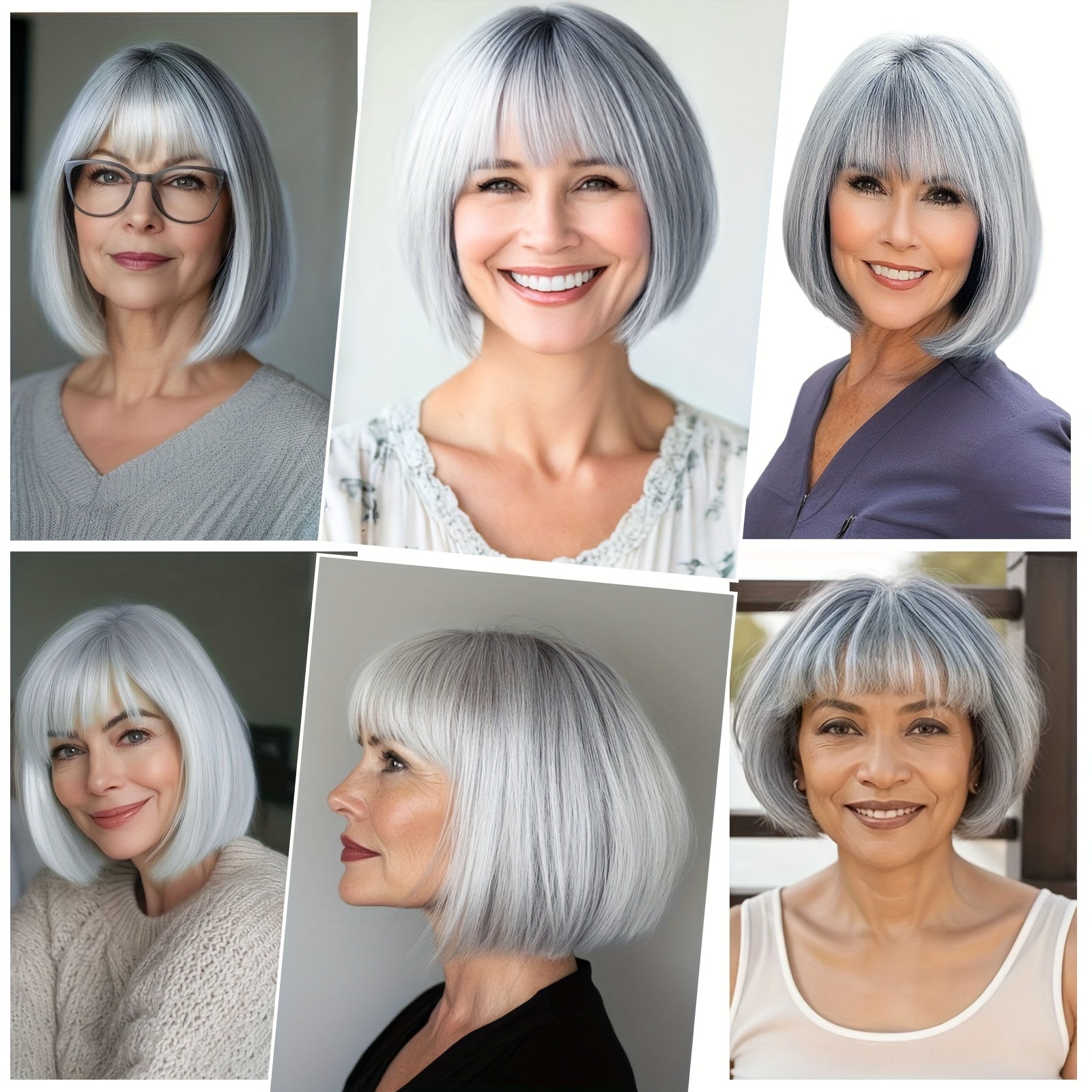 8 Inch Short Straight Gray Wig with Bang for Women Costume Cosplay Wig Or Daily Use