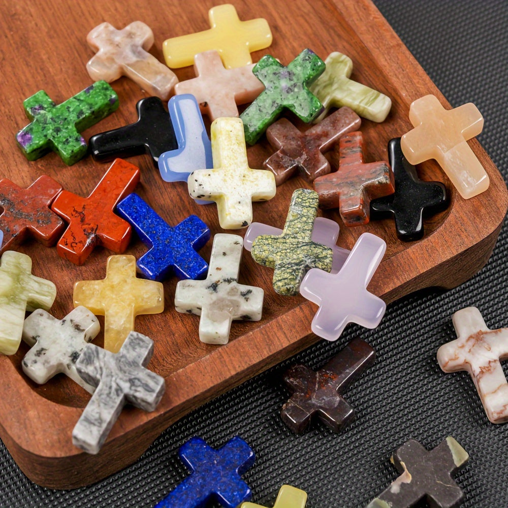 50pcs Cross Stone Bulks Faux Faux Gemstones Cross Shaped Worry Stones Assorted Cross Charm Palm Pocket Quartz Gift Easter Decor