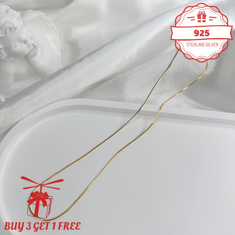 Handmade, 1mm24K 24K gold plated Plated 925 Sterling Silvery Round Snake Bone Chain Necklace Teenager'S Necklace, Vintage Fine Jewelry Gift For Her/Mom/Girlfriend, Elegant Gift Box (Buy 3 Get 1 Free), For Teenager