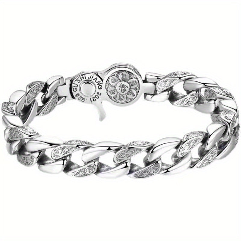 S925 925 Silver Bracelet for Men, Featuring a Trendy Wide Design That Can Rotate. This Fashionable Piece Makes an Ideal Gift for Birthdays, Father'S Day, Or for Your Boyfriend, And Is Perfect for Daily Wear
