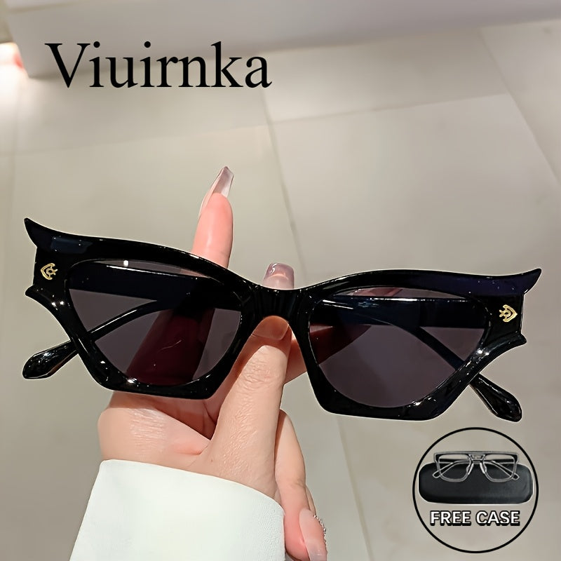 VIUIRNKA Women'S Sunglasses, Black Cat Eye Frame Glasses, Retro Modern Wide Rim Decorative Eyewear, Non- Daily Party Bold Statement Piece, Perfect for Beach, Vacation, Travel, And Cruise, Ideal for Halloween And Christmas Gifts