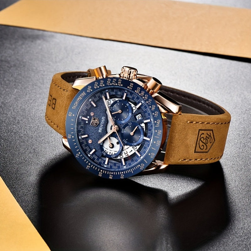 [BENYAR Luminous Chronograph Watch] BENYAR Analog Quartz Chronograph Luminous Watch - Big Face Mens Business Work Sport Casual Fashion Designer Dress Wrist Watch - Elegant Gift For Men