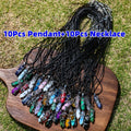 20pcs Natural Stone Hexagon Prism Shaped Wrapped Flower Pendant Necklace Suit, Including 10pcs Hexagon Prism with 10 Imitation Faux Leather Ropes for DIY Necklace Jewelry Handmade, Casual Accessories and Gifts