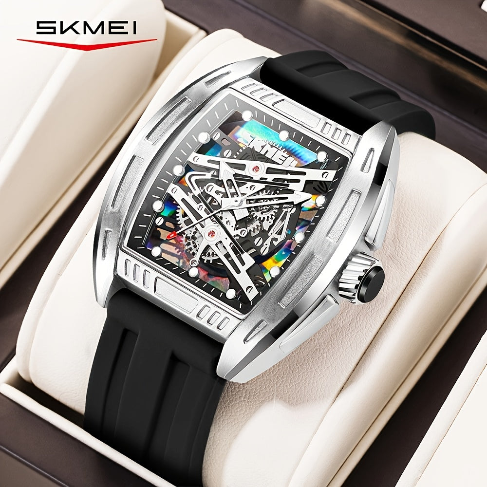 Shike Mei Fashion Men'S Hollow Dial Barrel-Shaped Night Light Waterproof Silicone Strap Men'S Quartz Watch