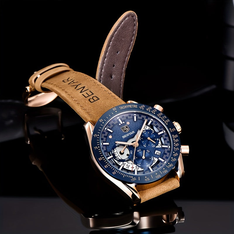 [BENYAR Luminous Chronograph Watch] BENYAR Analog Quartz Chronograph Luminous Watch - Big Face Mens Business Work Sport Casual Fashion Designer Dress Wrist Watch - Elegant Gift For Men