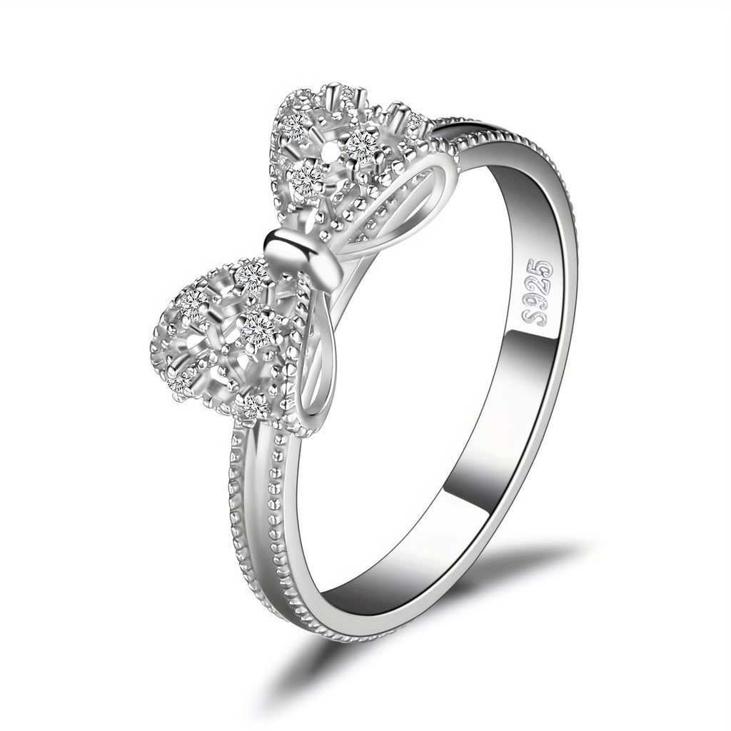 1pc 925 Sterling Silver Simple And Elegant Bowknot Design Cz Decor Silver Ring for Woman for For Dating Gift for Daily Decoration Fine Jewelry