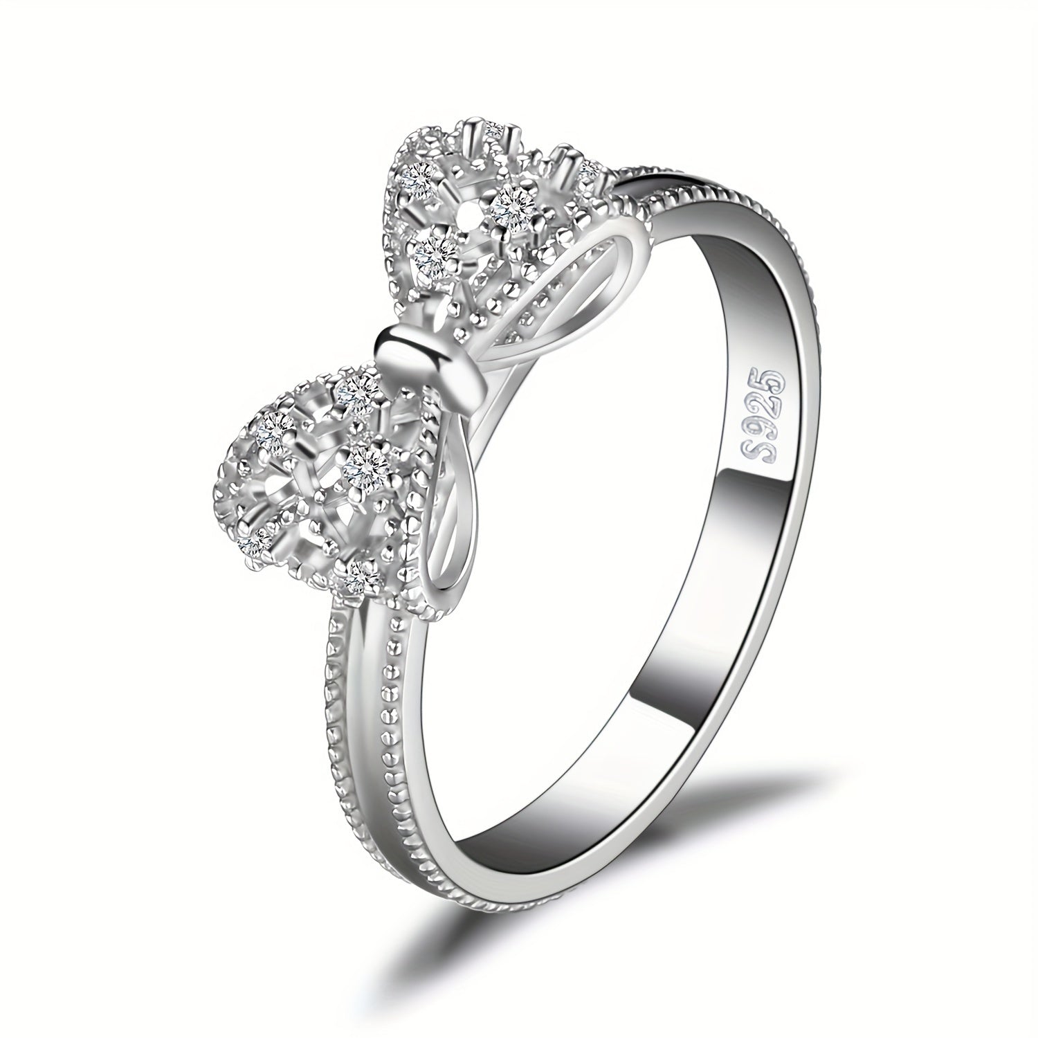 1pc 925 Sterling Silver Simple And Elegant Bowknot Design Cz Decor Silver Ring for Woman for For Dating Gift for Daily Decoration Fine Jewelry