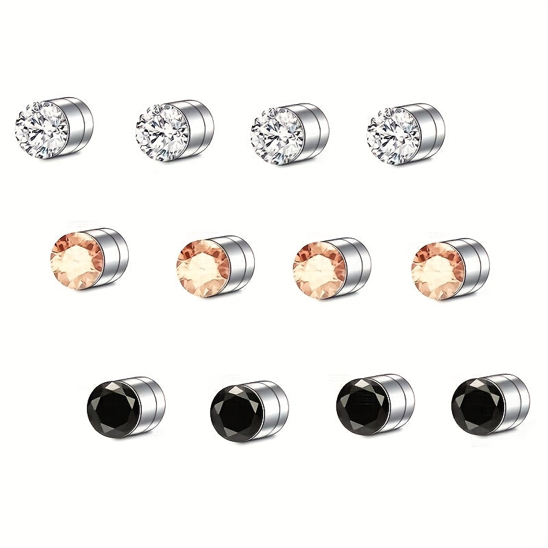 8/9/12/14pcs Magnetic Stud Earrings for Men Round Square Embellished Stud Earrings