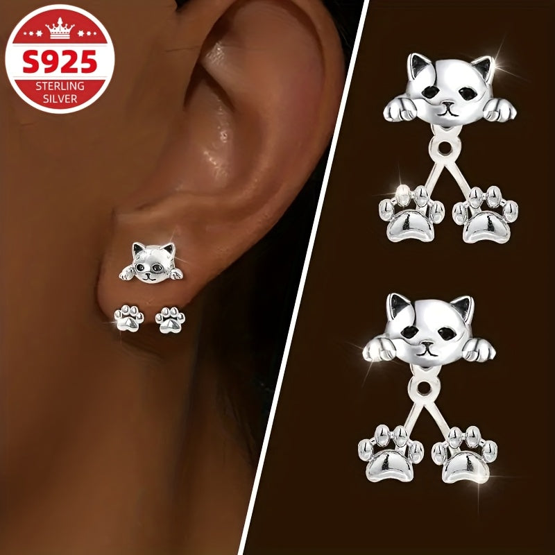 S925 Sterling Silvery Female Cat Paw Hanging Earrings, Creative Design, Cute Pet, Exquisite and Sweet, Suitable for Daily Versatile Gift Giving, Low Allergy, Can Be Stuffed into Socks as a Christmas Gift, Special Offer