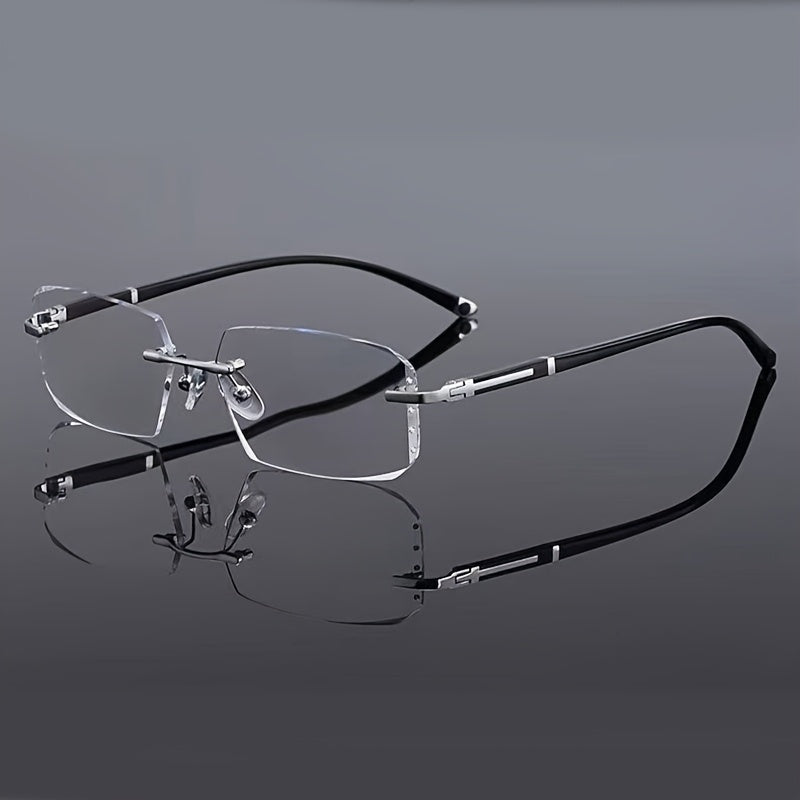 Men'S Frameless Anti Blue Light Glasses, Retro TR90 Rimless Fashion Design, Business Daily Use For Him, Rhinestone Decoration, Elegant Mature Fashion Gift, Valentine'S Day Gifts, Graduation Gift, Colleague Gift, Without Battery