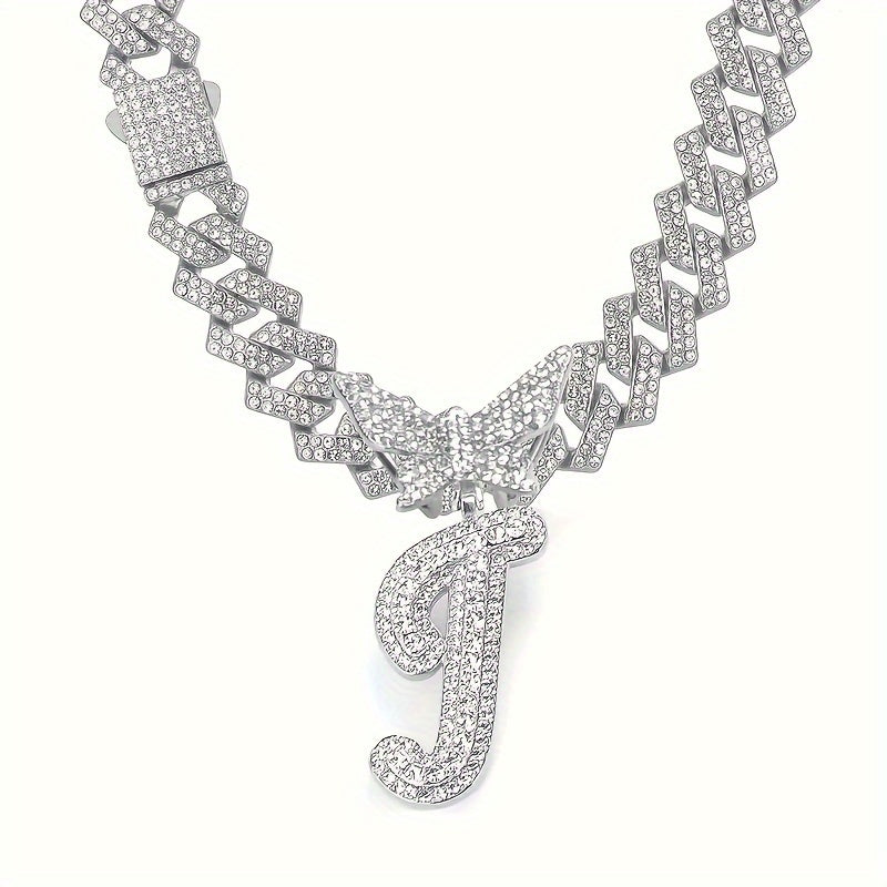 1pc Initial Letter Necklace for Men & Women - Cuban Link Chain with Butterfly Letter Pendant, - Alphabet, Suitable for Birthday/Father's Day/Mother's Day Gifts, Hip Hop Jewelry for,, Family