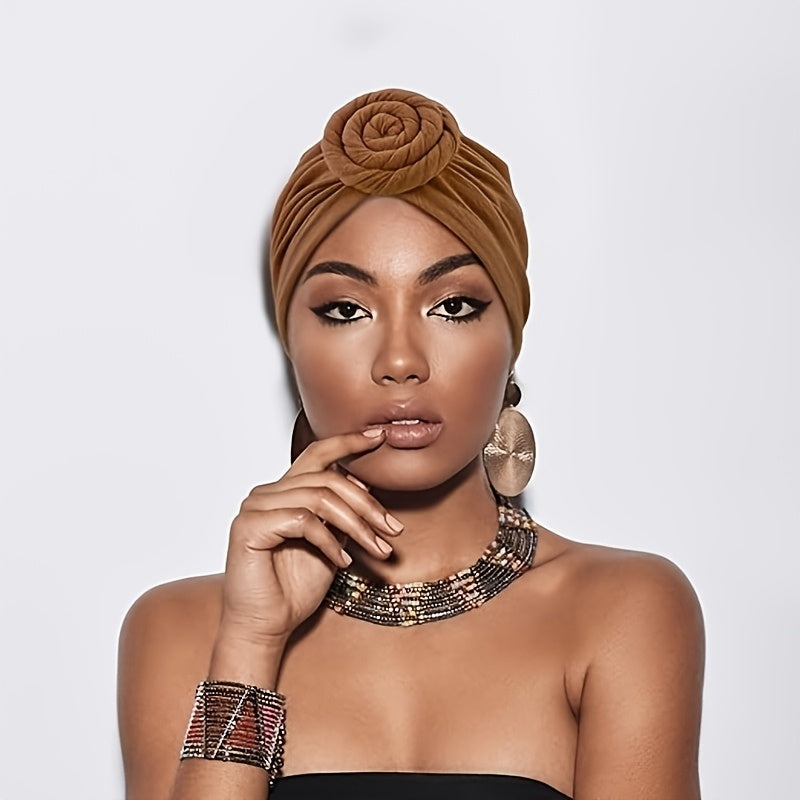 5pcs Women' African Turban Headwraps Suitable for Bohemian Knot Headbands, Pre-Knotted Beanie Hair Covers with Multicolor Knots, Daily Wear & Special Occasions, Cultural Hair for Parties, Weddings,
