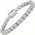 [Christmas Gift] Moissanite Tennis Bracelet, 925 Sterling Silver, Dazzling Round Cut Gemstones, Safety Buckle - Elegant Jewelry Gift For Men And Women, Ideal Choice For Christmas, Laboratory Made Simulated Diamonds