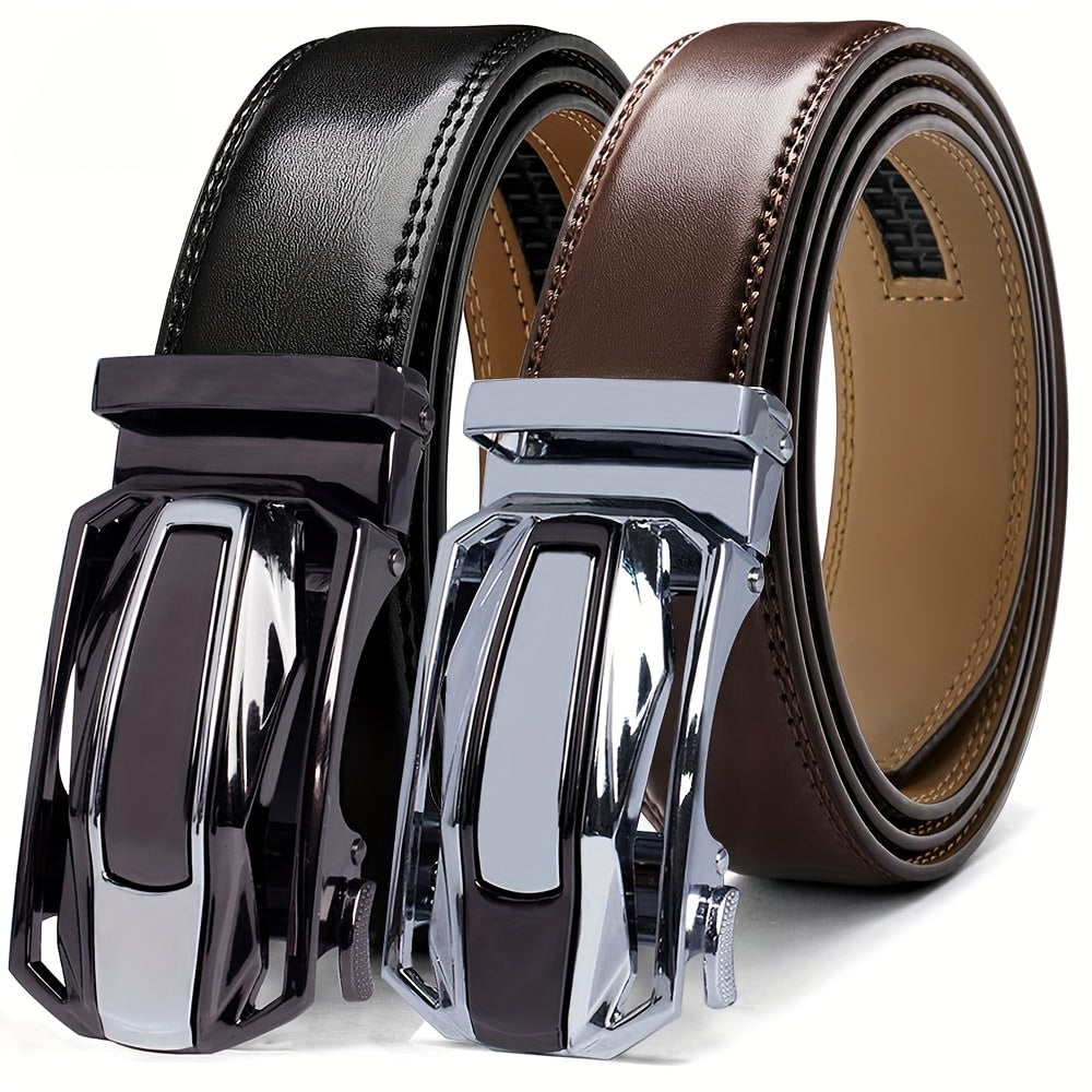 2pcs Men'S Ratchet Leather Belt Set - Sliding Belt Adjustable For Gift Mens Dress Fashion Belts1 3/ 8", Christmas Gift Ideal Men'S Belt Accessory