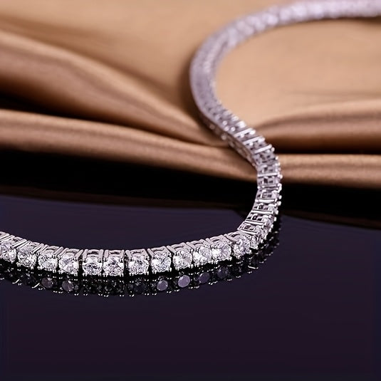 Luxurious S925 5mm Pure Silvery Moissanite Tennis Bracelet - Bright Cut, Row Of Moissanite - Elegant Style for Women, Suitable for Wedding, Birthday, Anniversary, Mother's Day Gift Halloween Gifts.Forever Love.Total Weight Of The Product (7.97g)