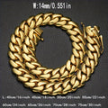 2pcs Thick 18K Gold Plated Plated Hip Hop Jewelry Set Stainless Steel 14mm Men Cuban Link Chain Pattern Buckle Necklace Bracelet