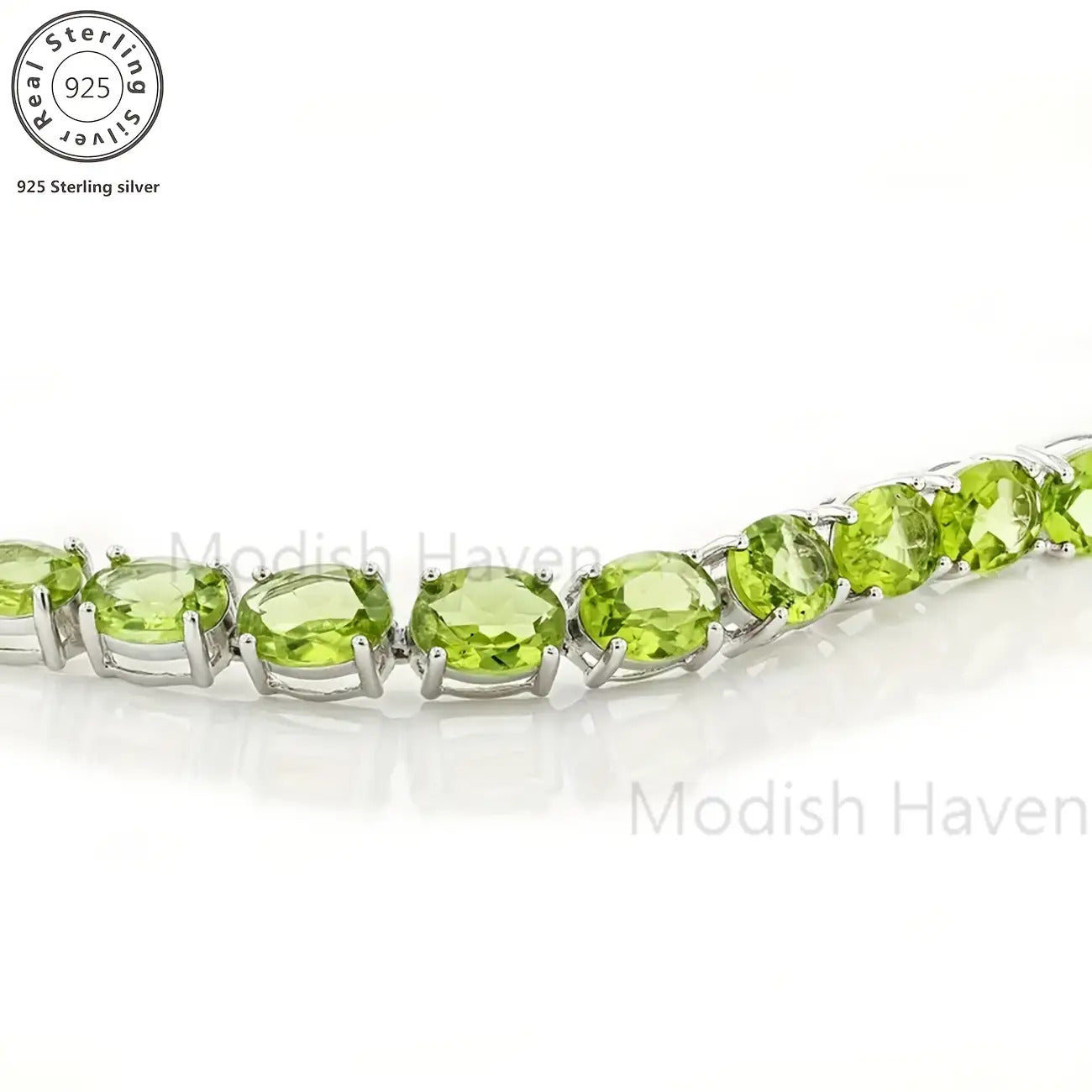 Green Peridot Women's Tennis Bracelet, 925 Silver, Delicate and Elegant in Niche Colors, Women's Jewelry. Suitable for Daily Party Wear. Birthday, Mother's Day Valentine's Day Gift, Date Accessories, Party Jewelry, Total Product Weight (4.85g)
