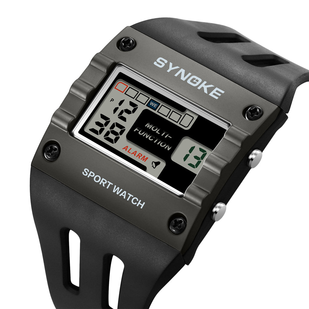 Men Digital Watch Rectangle Large Face Easy To Read Watch Multifunctional Sports Alarm Clock LED Watch