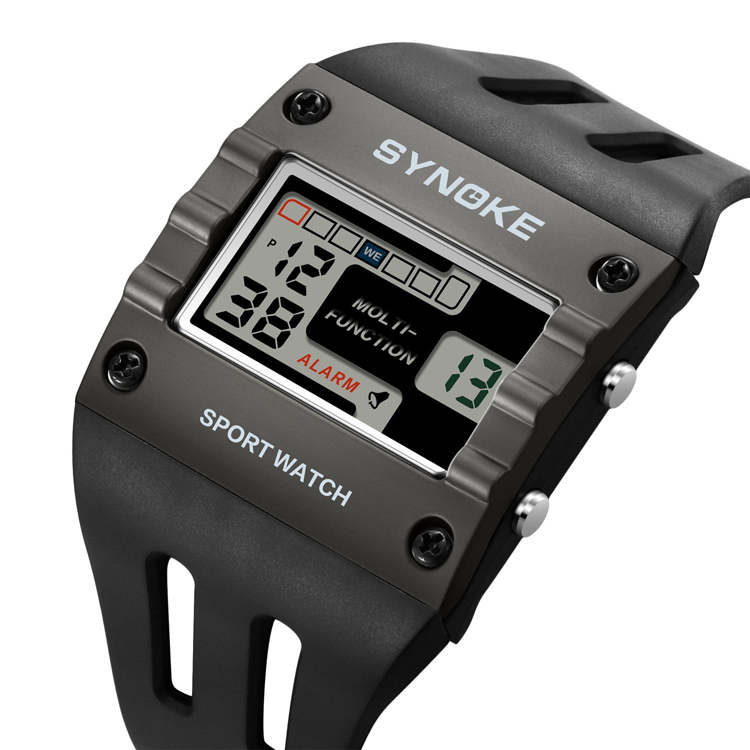 Men Digital Watch Rectangle Large Face Easy To Read Watch Multifunctional Sports Alarm Clock LED Watch