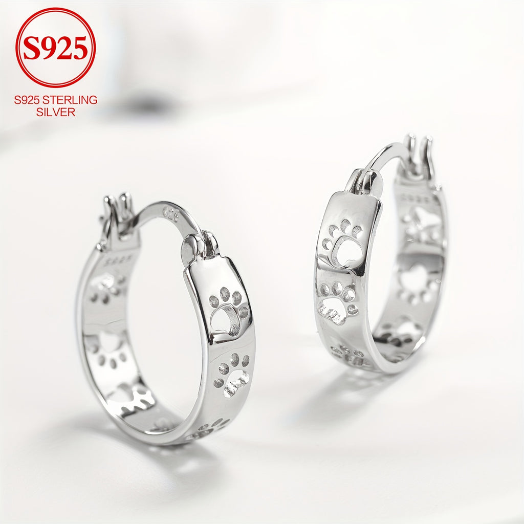925 Sterling Silver Hoop Earrings for Simple Holiday Style, No Mosaics, Everyday and Gift Occasions, Valentine's Day Gift Ideas, Elegant Animal Claw Jewelry for All Seasons