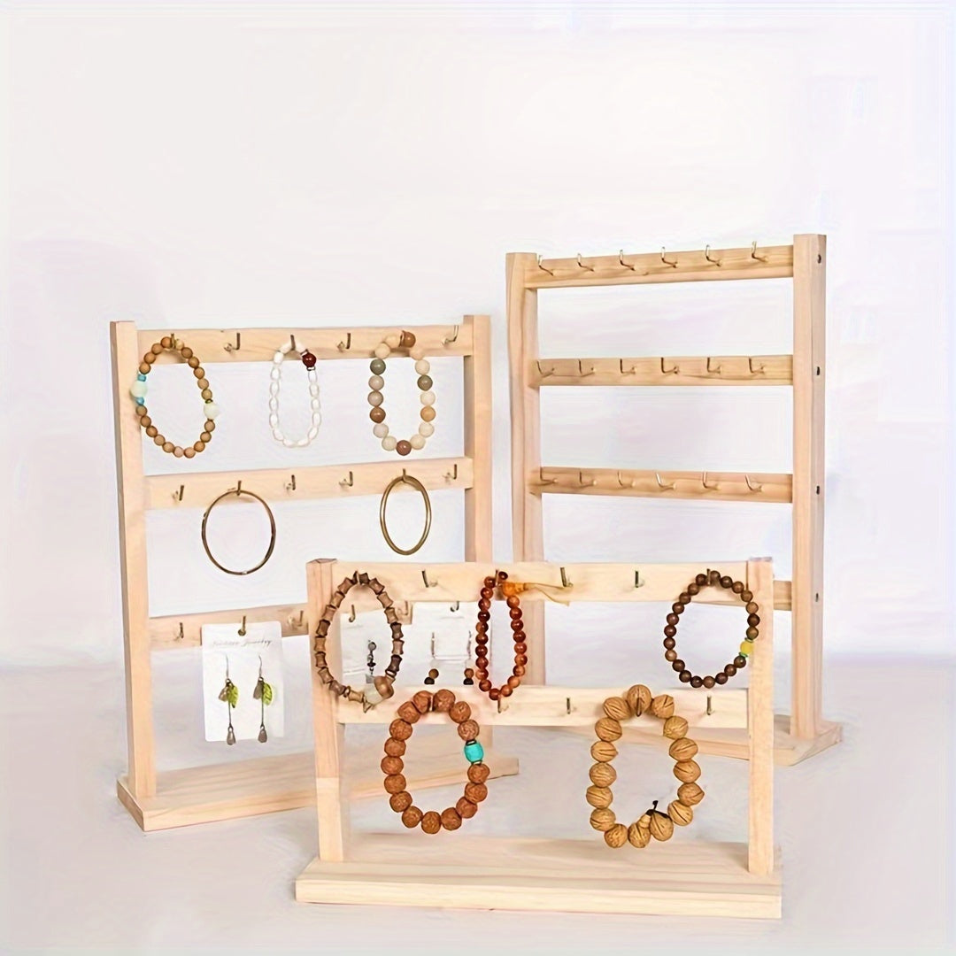 4-Tier Jewelry Organizer with 24 Hooks, Wooden Key Holder And Jewelry Display, Multifunctional Desktop Organizer - for Earrings, Necklaces, Bracelets, Watches Storage - Best Birthday, Ramadan, Easter Gift for Ladies, Jewelry Towers