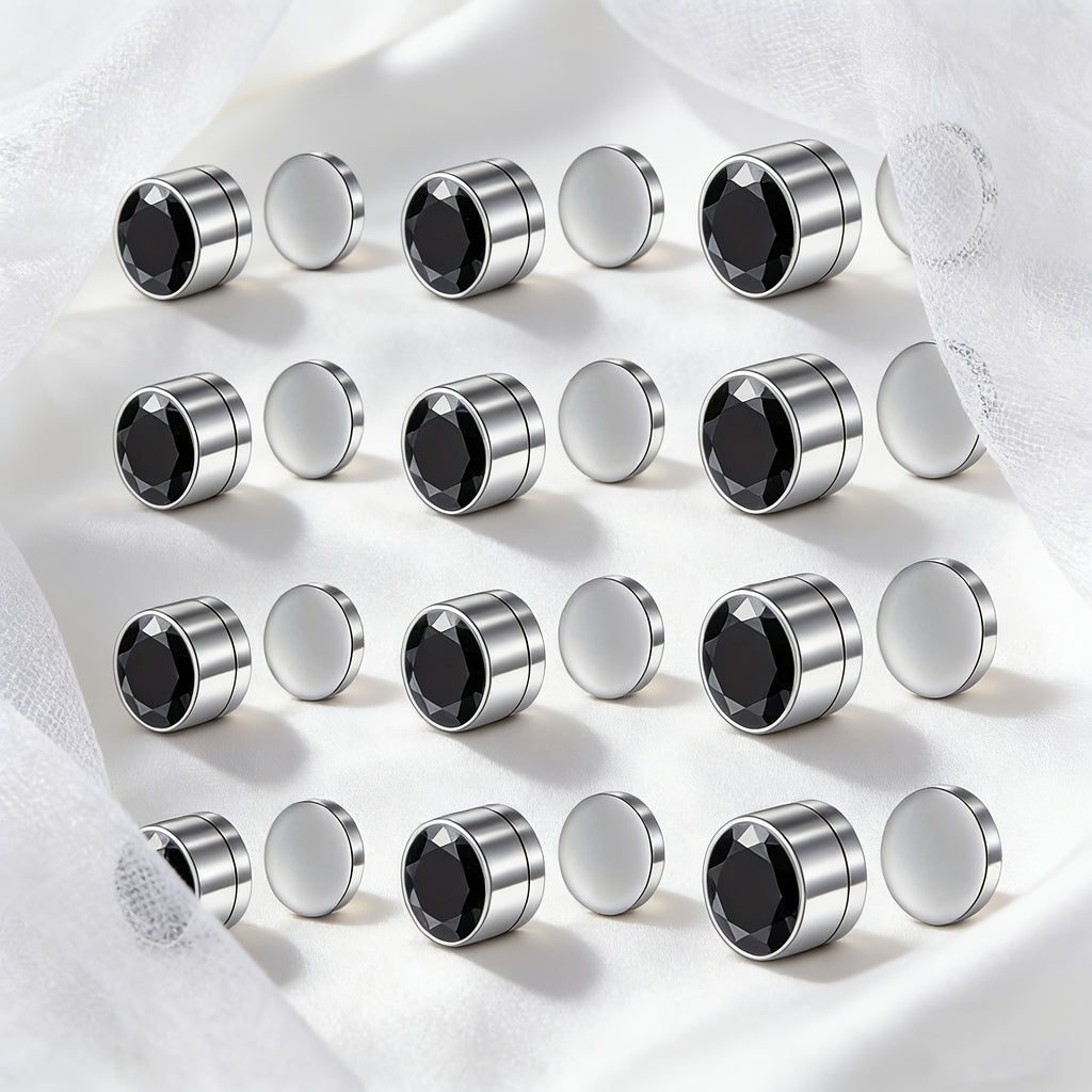 8/9/12/14pcs Magnetic Stud Earrings for Men Round Square Embellished Stud Earrings