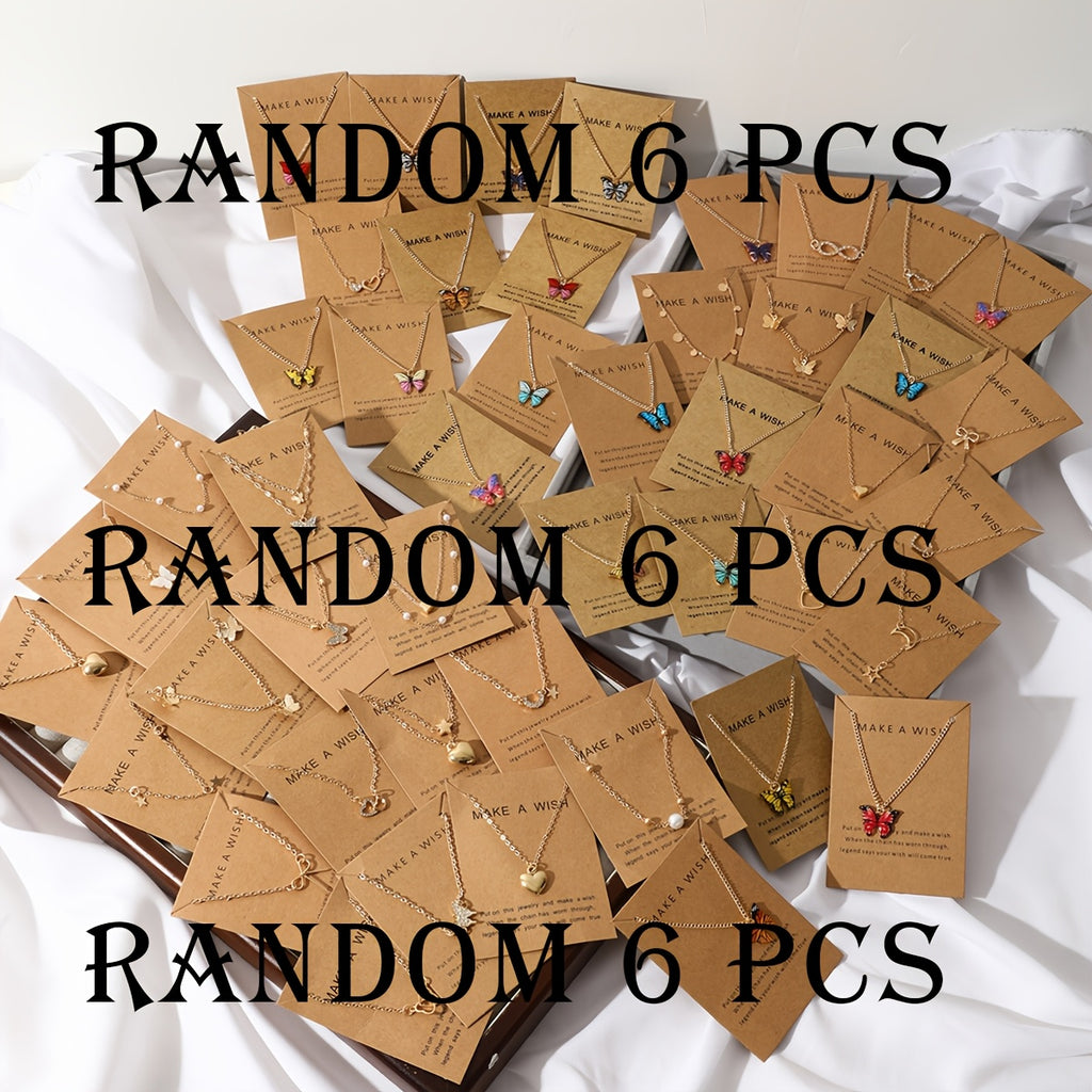 Random 21pcs/10pcs/6pcs Minimalist Fashion Star Moon Heart Bow Rhinestone Drip Oil Butterfly Necklace Set Women'S Dating Vacation Daily Matching Party Anniversary Holiday Gift Valentine'S Day Mother'S Day (With Cardboard)