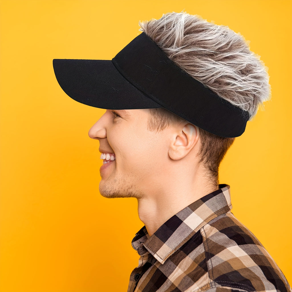 Men's Baseball Golf Hat Cap Sun Visor Wig Hat with Fake Flair Hair Outdoor Sports